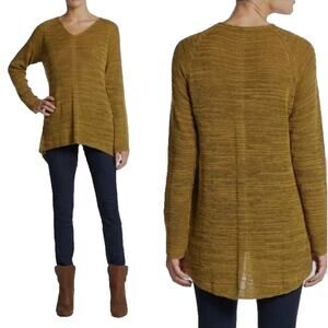 EILEEN FISHER V-Neck Pullover Sweater Womens M Mustard Marl Alpaca Blend Peru